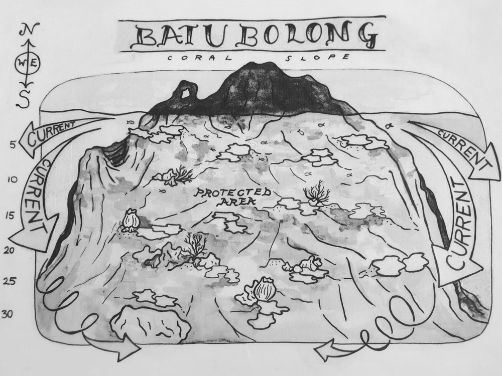 map duikplaats batu belog coral slope komodo