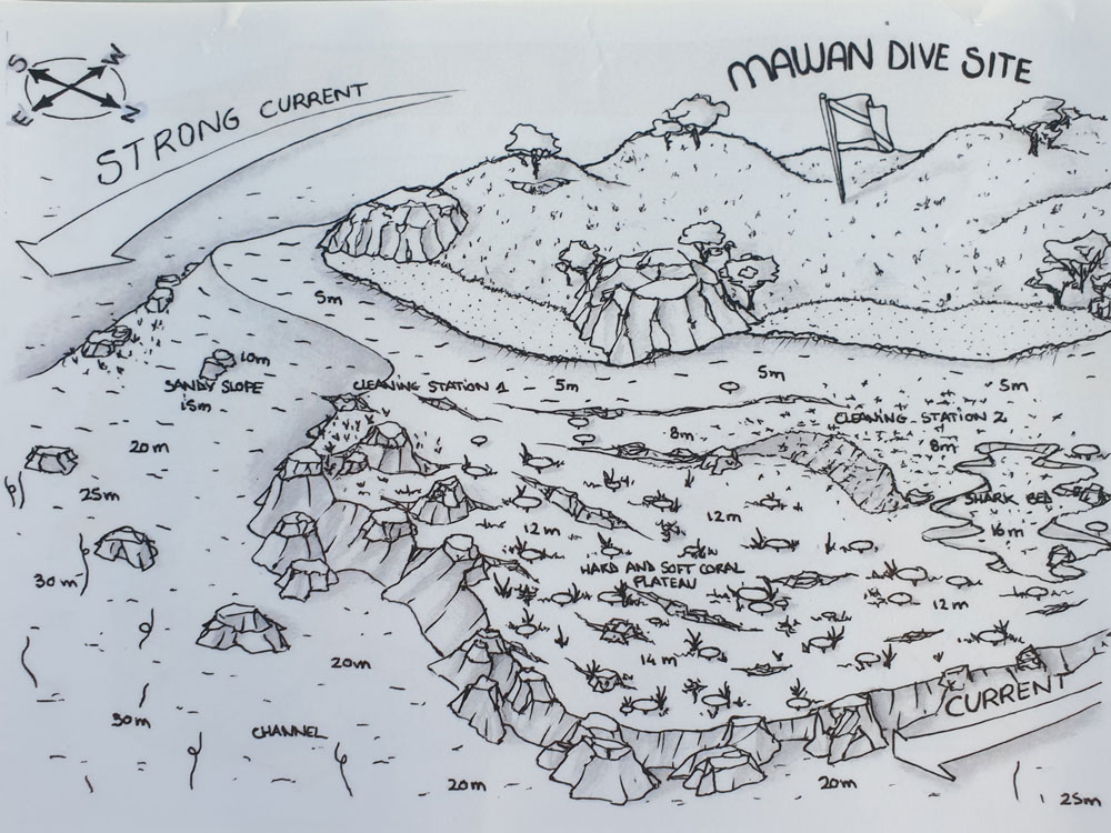 map duikplaats mawan komodo