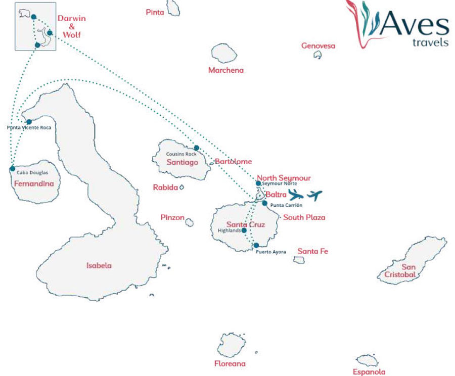 map route duiken galapagos