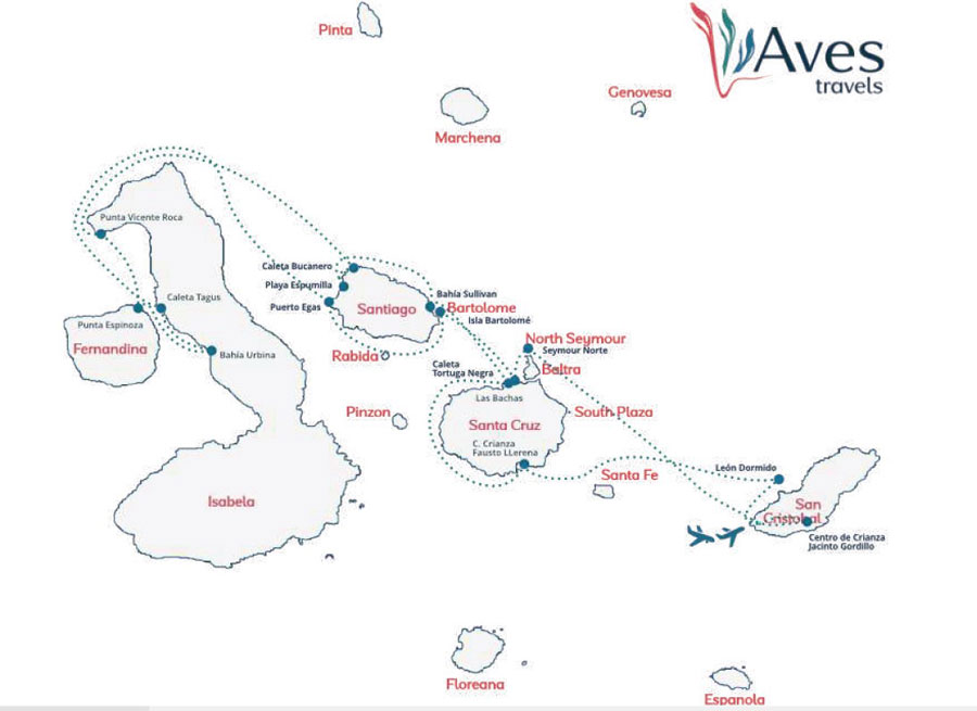 map route land en snorkelen galapagos