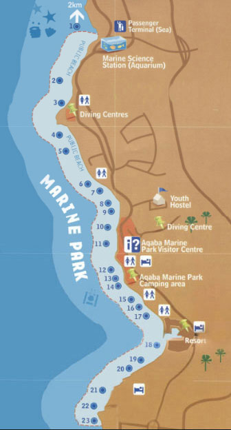 map duikplaatsen jordanie aqaba